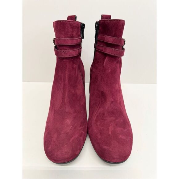 Paul Green Boots Size 7US Burgundy Sydney Italian Leather Block Heel Side Zip - Picture 4 of 10